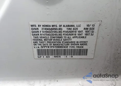 2014 Honda Ridgeline Rtl from USA, damaged, VIN 5FPYK1F57EB002432